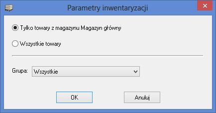 lista będzie zawierała wszystkie towary występujące w kartotece, niezależnie od tego czy występowały na dokumentach w danym magazynie! Rys. 55. Przygotowanie listy dla inwentaryzacji.