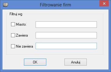 Rys. 9. Okno filtrowania kartoteki firm. 5.1.9. Sortowanie kartoteki firm. Funkcja sortowania służy do wyświetlenia kartoteki według określonej kolejności.
