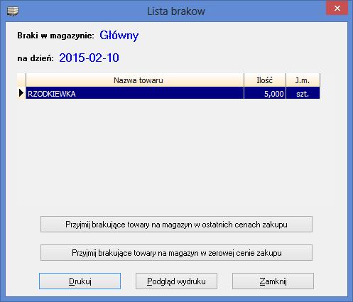 j półproduktu oraz dokument rozchodu wewnętrznego (RW) zużytych do produkcji składników. Rys. 38. Lista braków w magazynie. 8.1.2. Usuwanie produkcji.