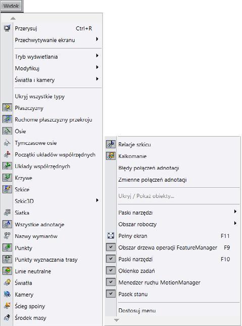 Rysunek 1.18. Menu Widok Element (np.