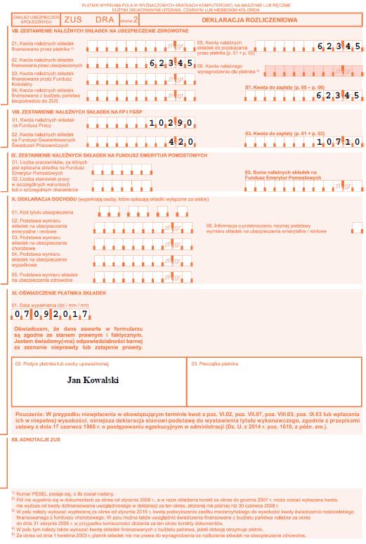 dokumentów dla płatnika składek, który
