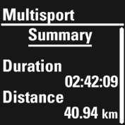 Funkcja Multisport Summary (podsumowanie wielu dyscyplin) dostarcza ogólnych informacji na temat całej sesji treningowej.