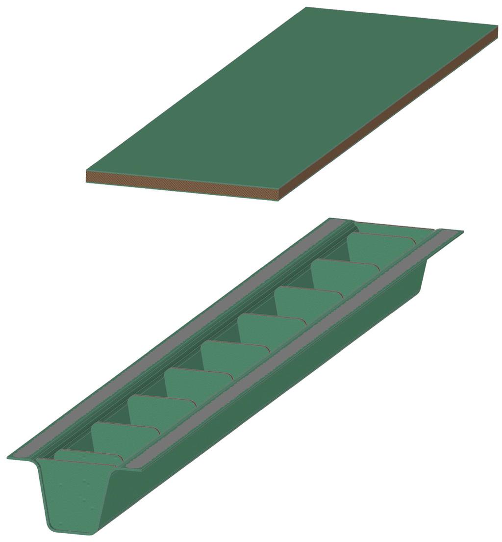 DŹWIGAR: typ I Podstawowe parametry: Materiał: Wysokość całkowita dźwigara: Szerokość górą: Szerokość dołem: włókno szklane, żywica epoksydowa, pianka PVC.