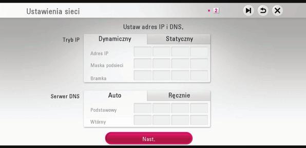 Przeczytaj tekst odnośnie przygotowań dla ustawień sieci, wykonaj polecenia a następnie, podczas gdy podświetlana jest opcja [Start]