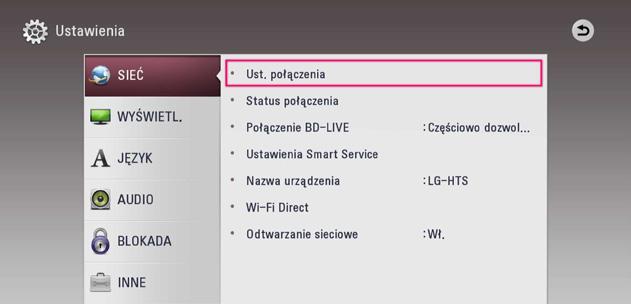 Przyłączanie 21 Konfiguracja połączenia przwodowego Jeżeli w lokalnej przewodowej sieci (LAN) występuje serwer DHCP, do odtwarzacza