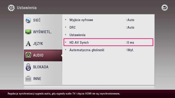 Automatyczna głośność Przy włączonej funkcji Auto Volume urządzenie automatycznie dopasowuje poziom głośności sygnału wyjściowego zwiększając lub zmniejszając głośność gdy dźwięk jest zbyt cichy lub