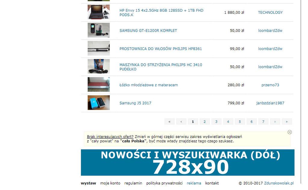 NOWOŚCI i WYSZUKIWARKA (DÓŁ): 728x90 pikseli / 100 KB