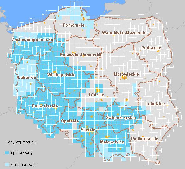 REALIZACJA MAPY HYDROGRAFICZNEJ POLSKI W SKALI 1: 50 000 - STAN OBECNY I PERSPEKTYWY ARKUSZE OPRACOWANE - 397 ARKUSZE W OPRACOWANIU - 105 STAN POKRYCIA WOJEWÓDZTW ARKUSZAMI MAPY: 1.