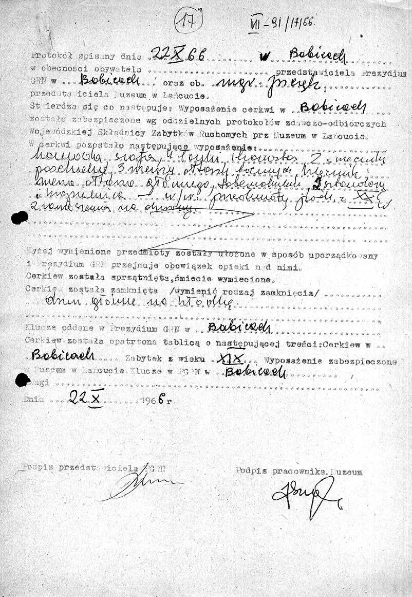 Drewniana cerkiew w Babicach jako zabytek o niewykorzystanym potencjale turystycznym Ryc. 3. Protokół z dnia 22 października 1966 r.
