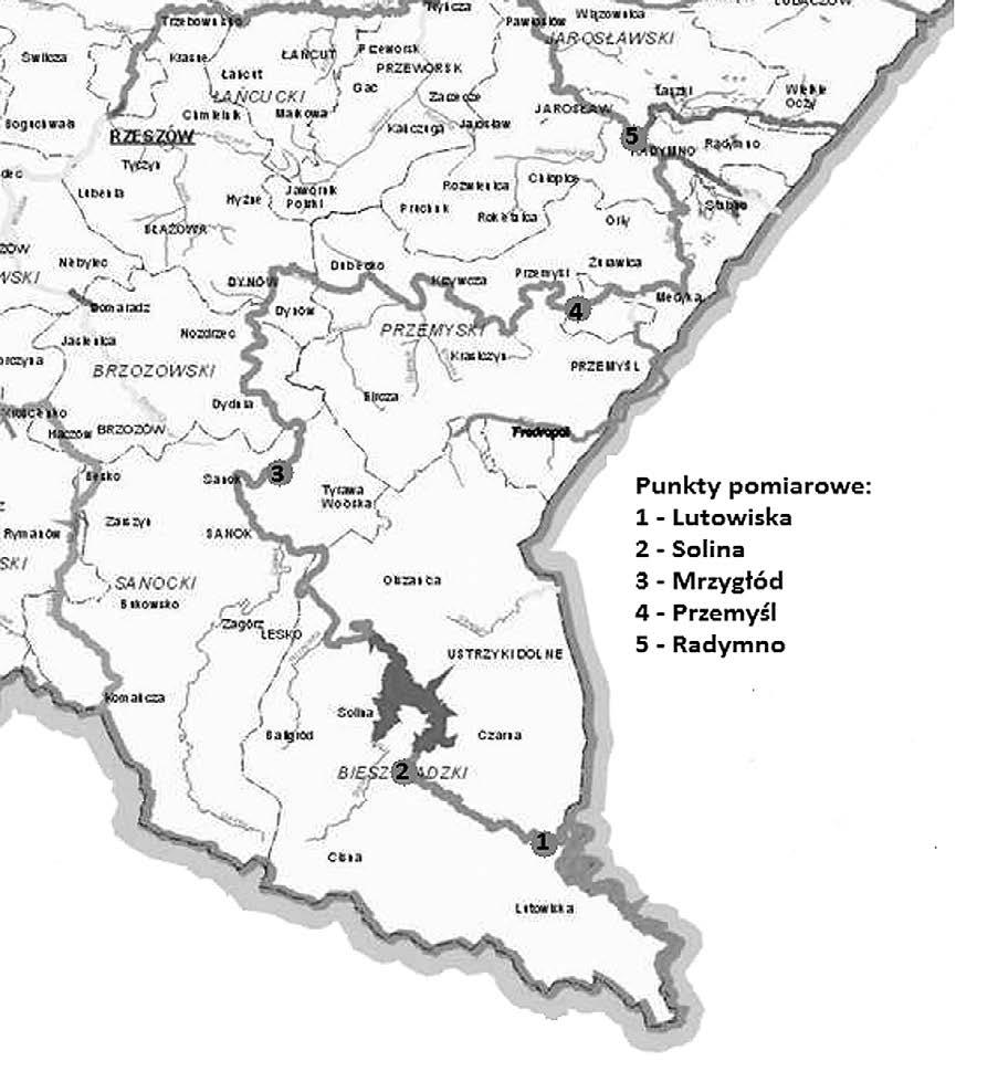 Występowanie WWA i PCB w osadach dennych rzeki San Ryc. 4. Rozmieszczenie punktów pomiarowych Źródło: http://wios.rzeszow.pl (dostęp: 11.05.2015) 3.