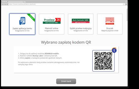 PŁatność kodem QR Płatności mobilne Stawiamy na omnichannel WYBIERZ PŁATNOŚĆ QR W PANELU