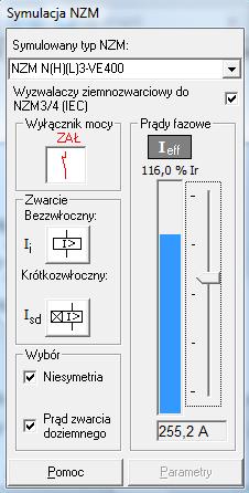 W tym samym panelu dokonujemy również zdalnych wyzwoleń bezzwłocznych i krótkozwłocznych zwarcia jak i płynnej nastawy prądów fazowych.