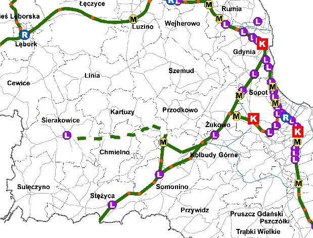 3.2 Charakterystyka planowanej sieci 3.2.1 Publiczny transport zbiorowy oddziaływania Planu Województwa Pomorskiego Zaplanowana struktura sieciowa systemu transportowego Województwa Pomorskiego