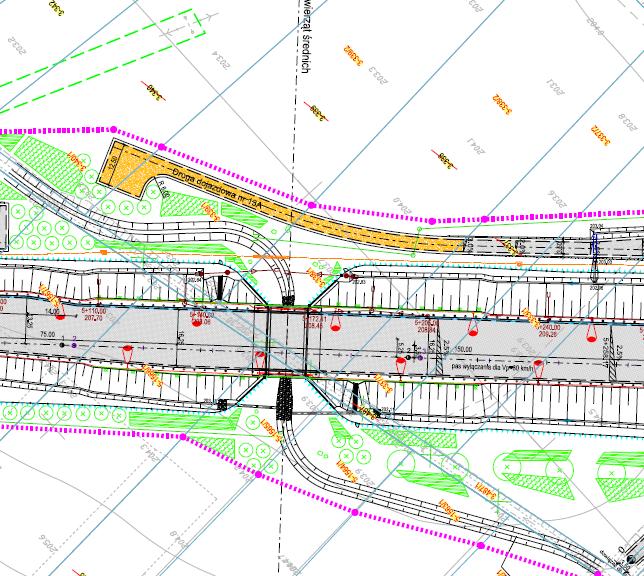 Rys. 19. Obiekt 11 PZ od góry: widok z góry, widok z boku (przekrój), plan sytuacyjny Obiekt 14 WD - Most w km 6+732,63 (km początku obiektu płyty pomostu) km dowiązany do istn.