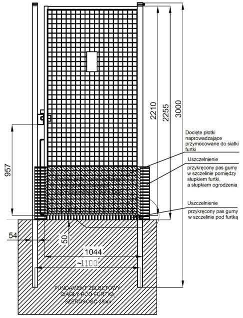 Rys. 42 Typowe rozwiązania uszczelnienia furtek Należy również przewidzieć wykonanie ogrodzeń w korytach rowów odwadniających. Przykład takiego rozwiązania przedstawiono na Rys. 43.