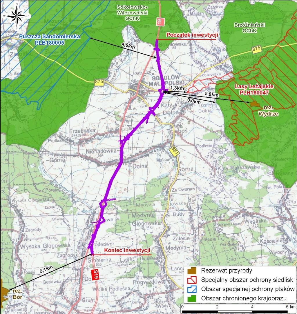 Rys. 47 Lokalizacja obszarów chronionych występujących w pobliżu inwestycji. 6.8.2.