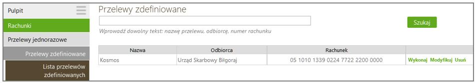 Jeżeli Przelew na rachunek własny trafi do Koszyka płatności, to razem z innymi przelewami będzie wymagał podpisania hasłem jednorazowym.