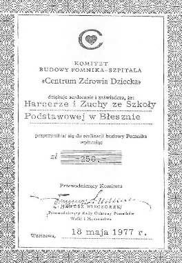 Przyrzeczenie harcerskie, które odbyło się w lutym 1974 r., skłoniło komendanta Hufca Białobrzegi Z. Zasławskiego do odwiedzenia szkoły w Błesznie.