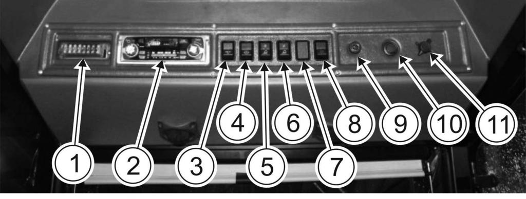 przedniej; 5- włącznik przednich reflektorów roboczych kabiny; 6- włącznik tylnych reflektorów roboczych kabiny; 7- włącznik niewykorzystany; 8- - włącznik