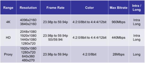 Ultra HD np. SONY XAVC S wykorzystuje H.264 poziom 5.