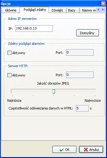 Częstotliwość rejestrowania danych określa z jakim interwałem czasowym (w sekundach) rejestrator online ma rejestrować dane; Usuwanie zdarzeń włącza/wyłącza automatyczne usuwanie zdarzeń z listy po