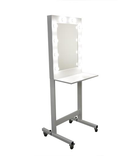 MOBILNE STANOWISKO DO WIZAŻU BEAUTY MAKEUP MIRROR mobilne stanowisko do wizażu w minimalistycznym stylu 2w1: góra stanowiska to lustro MakeUp Stand, które po odmontowaniu jest samodzielnym lustrem