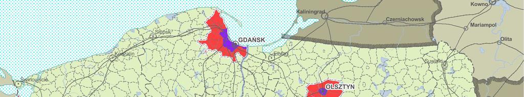 Ryc. 2. Delimitacja MRR miejskich obszarów funkcjonalnych ośrodków wojewódzkich. Tabela 1.