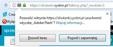 W przeglądarce Firefox i Chrome zablokowanie wtyczki flash będzie oznaczane odpowiednią ikoną na pasku adresu www (ikona klocek przed adresem http://.