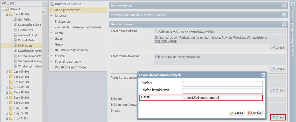 UONET+. Jak zarejestrować użytkownika w bazie systemu UONET+? 7/7 6. Wprowadź adresy e-mail rodziców/opiekunów.