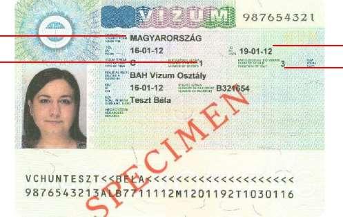 Przykład: wymagane elementy wizy przeznaczonej do odczytu maszynowego (MRV) zgodnej ze specyfikacjami ICAO Terytorium objęte wizą Liczba wjazdów Pole przeznaczone do badania