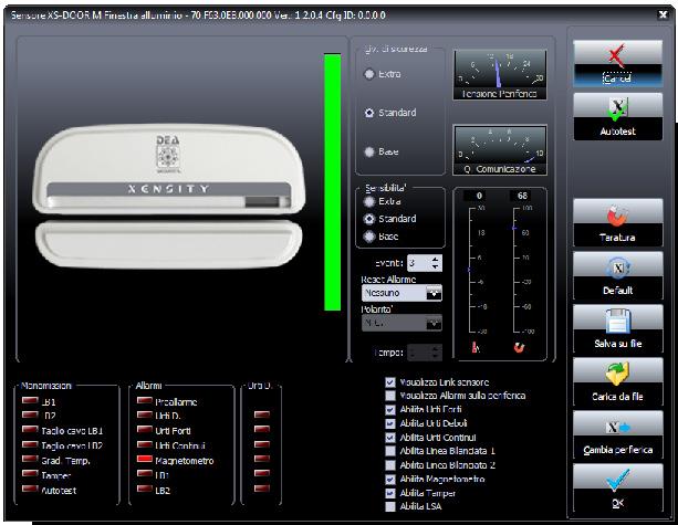 Oprogramowanie serwisowe: okno sensora Okno czujnika oferuje zestaw narzędzi do kalibracji, programowania oraz przetestowania każdego z czujników.