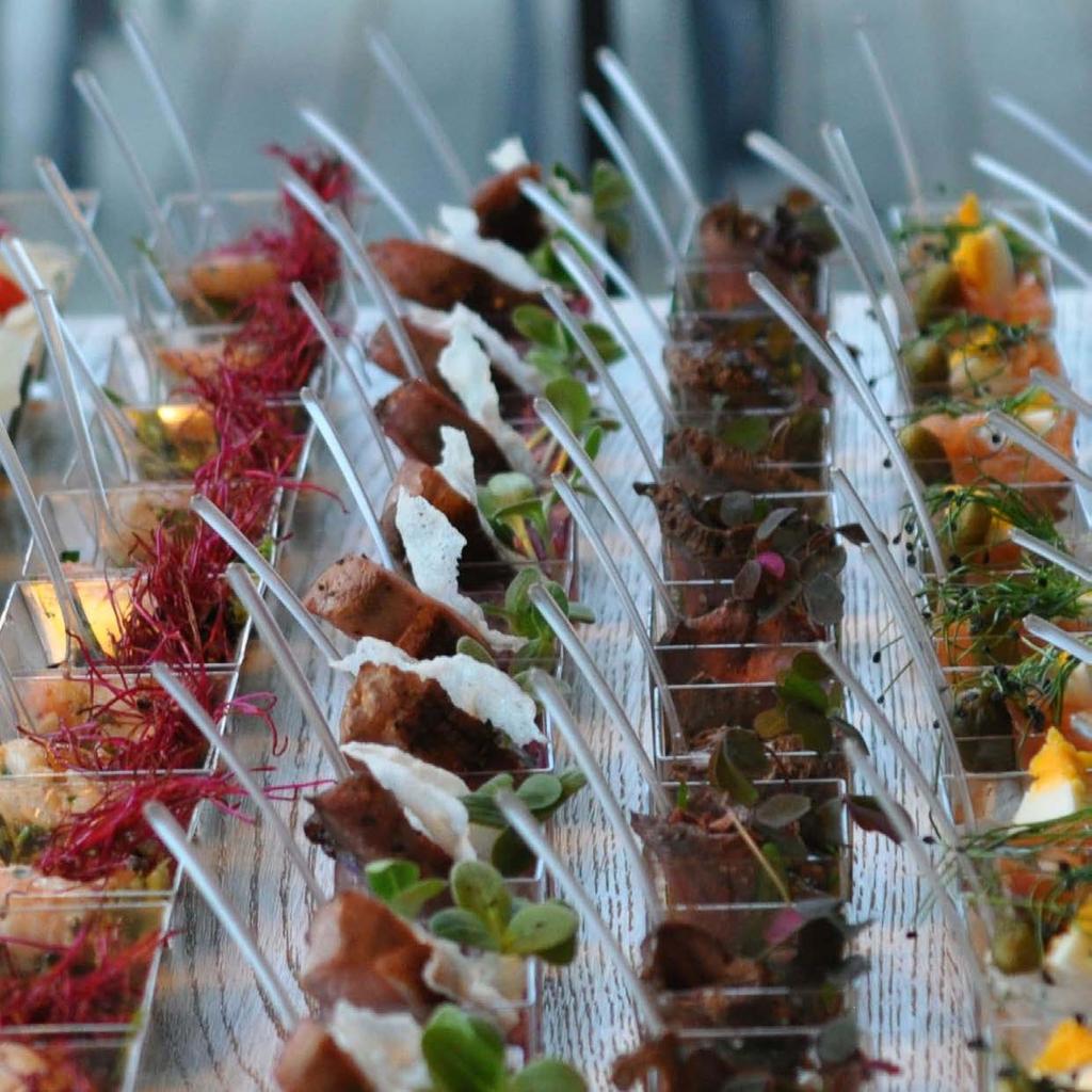 FINGER FOOD pierś kacza sous- vide, sałatka z czerwonej kapusty z żurawiną, chrupiący makaron ryżowy krewetki, sałatka z wakame, sos słodkie chilli różowy rostbef, sos miodowo-musztardowy, rukola,