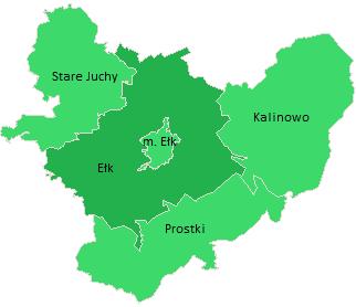 Rysunek 2: Położenie Gminy Ełk na tle powiatu ełckiego (źródło: opracowanie CDE Sp. z o.o. na podstawie www.wybory2011.pkw.gov.