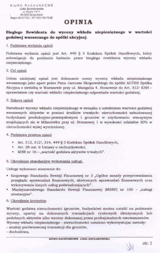 7.3. Opinia biegłego rewidenta z badania wartości wkładów niepieniężnych