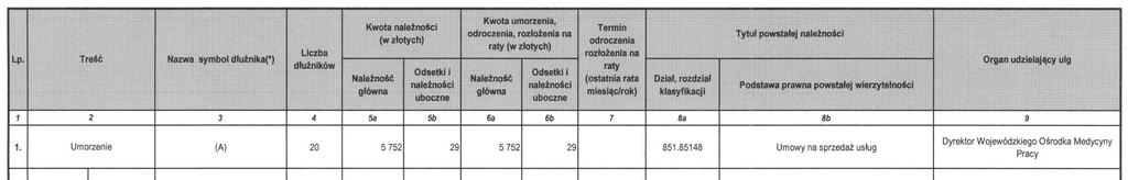 SPRAWOZDANIE Z DOKONANYCH UMORZEŃ, ODROCZEŃ I ROZŁOŻEŃ NA RATY