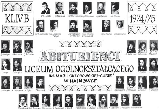 Maturzyści z 1977 r. Od góry z lewej: Jan Szczerba, Marek Durzyński, Teresa Ingelewicz, Krzysztof Chmielewski, Jerzy Krawczyk, Marek Siekierko, ks.