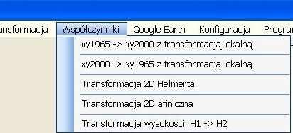 Obliczanie współczynników transformacji Opcja Współczynniki zawiera kilka podpozycji słuŝących odpowiednio do utworzenia i zweryfikowania pliku parametrów (współczynników) dla róŝnego rodzaju