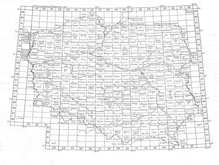 Skorowidz arkuszy mapy 1:100 000 w układzie Borowej Góry