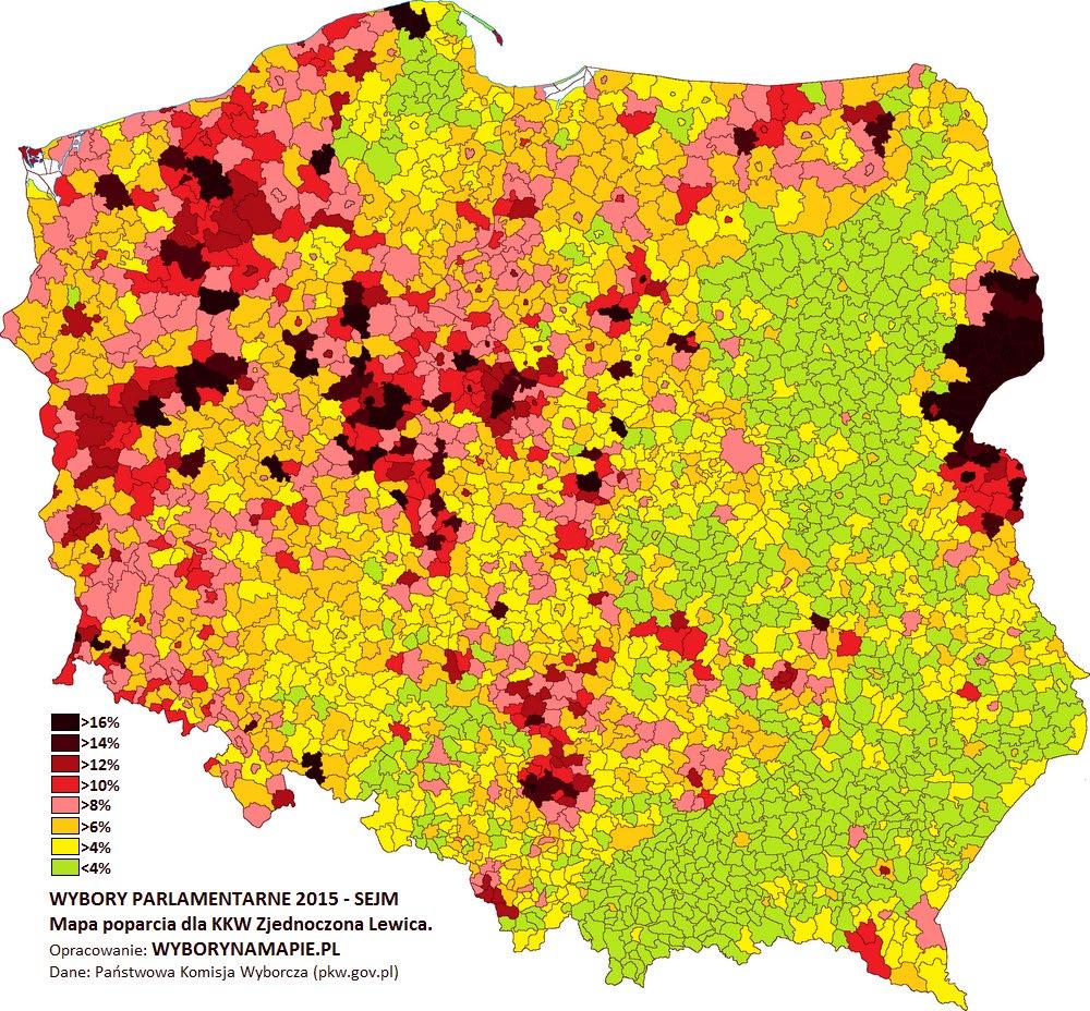 Główne skupiska wyborców: tereny przyznane Polsce po II wojnie światowej (ziemie zachodnie i północne), obecnie głównie: woj. zachodniopomorskie, woj. dolnośląskie środkowa Polska: woj.