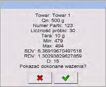 Zmiana obszaru roboczego: dane liczbowe/wykres. Przerwanie kontroli. Zatwierdzenie pomiaru.