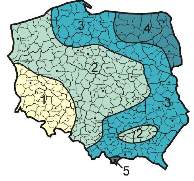 Rys. Podział Polski na strefy obciążenia śniegiem gruntu Pozycja 1 Płyta przekrycia Stan graniczny