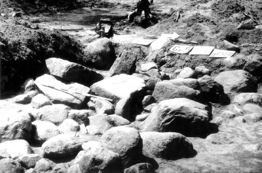 Jacek Wierzbicki Grobowce megalityczne w dorzeczu Łupawy Ryc. 6. Łupawa stan. 2. Fragment wnętrza grobowca 5 po zdjęciu nasypu ziemnego.