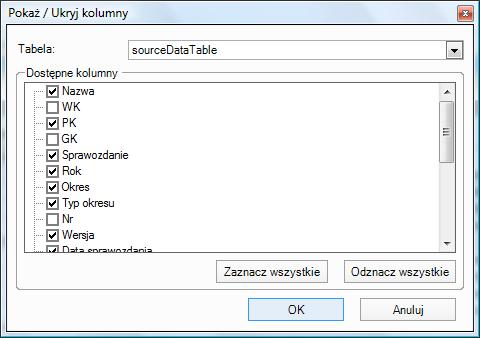 Pokaż kolumny Opcja otwiera okno konfiguracji widoku kolumn (rys. 14).