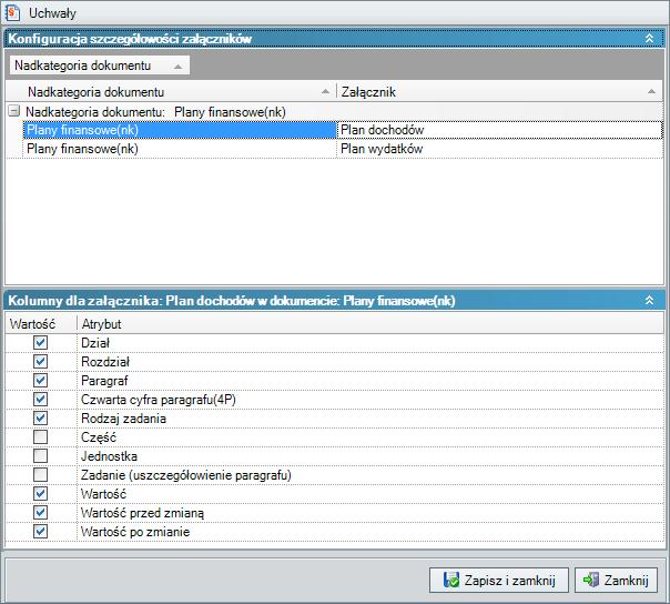 Wybór opcji Podgląd konfiguracji układu dokumentów wyświetli okno, w którym można sprawdzić, jaka jest szczegółowość poszczególnych załączników do Planu finansowego (rys. 40). Rysunek 40.