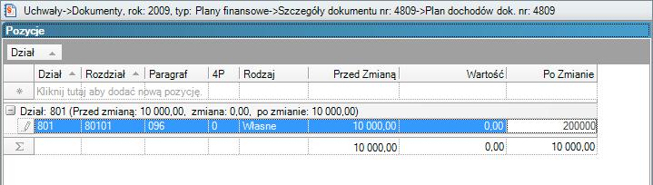 Rysunek 52. Okno edycji zmiany w planie finansowym Jednocześnie w momencie przeliczania kwoty zmiany zostanie wypełniona kolumna Wartość (rys. 53). Rysunek 53.