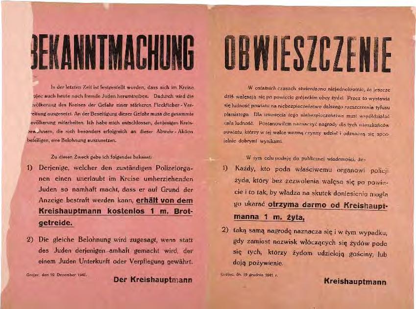 karta nr 9 Polacy ratujący Żydów w latach II wojny światowej Grójec, 19 grudnia 1941 r.