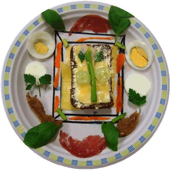 Drugie śniadanie Tomka Obraz - żółty ser - papryka czerwona - jajko - bazylia - szczypiorek -