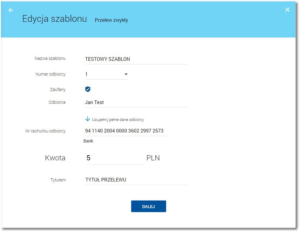 Rozdział 15 Przeglądanie listy szablonów przelewów Dane szablonu płatności zależne są od typu przelewu. Zasady wymogu autoryzacji szablonów Gdy włączona jest usługa autoryzacja.