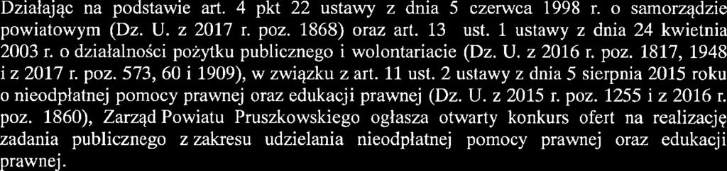 OGŁOSZENIE w spralvie konkursu ofert dla organizacji pozarządowych oraz innych podmiotów prowadzących działalność pozytku publicznego na realizację zadania publicznego z zakresu udzielania