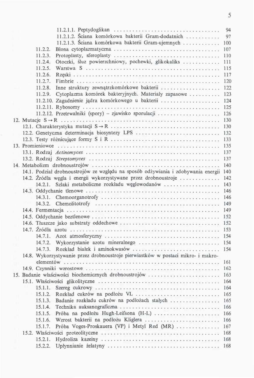 11.2.1.1. Peptydoglikan 94 11.2.1.2. Sciana komorkowa bakterii Gram-dodatnich 97 11.2.1.3. Sciana komorkowa bakterii Gram-ujemnych 100 11.2.2. Blona cytoplazmatyczna 107 11.2.3. Protoplasty, sferoplasty 110 11.